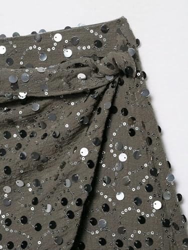 Women's Elegant Crossover Front Sequin Mini Skirt with Twist Detail and Side Slit, Hidden Side Zip Closure4
