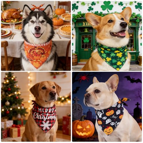 10PCS Holiday Dog Bandanas Set, VIPITH Dog Scarf Bandana for Large Dogs Cats Boy Girl, Easter Mothers Day Fathers Day 4th of July Halloween Thanksgiving Christmas Birthday Dog Bandanas(Size L) - Image 8