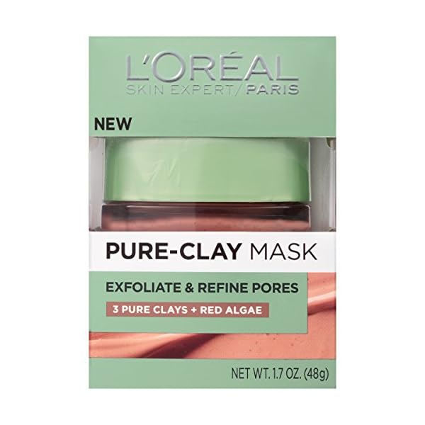 LOreal-Paris-Skincare-Pure-Clay-Face-Mask-with-Red-Algae-for-Clogged-Pores-to-Exfoliate-And-Refine-Pores-Clay-Mask-at-home-face-mask-17-oz L'Oreal Paris Skincare Pure Clay Face Mask with Red Algae for Clogged Pores to Exfoliate And Refine Pores, Clay Mask, at home face mask, 1.7 oz.