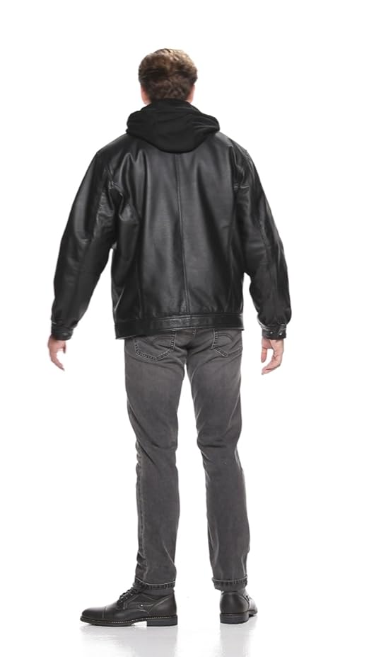 Victory Outfitters Men's Zip Out Hood Genuine Leather Jacket