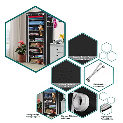 Image of COROID Digital Printed Multipurpose 6 Shelve Wardrobe,Foldable,Collapsible Fabric Wardrobe Organizer for Clothes Drawers Portable Wardrobe Clothing Space Saving Wardrobe (9-Layer, NavyBlue)