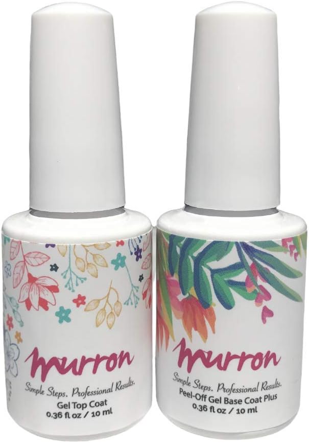Peel Off Gel Base Coat Plus + No Wipe Gel Top Coat 2x10ml UV LED Light Non Toxic Vegan Cruelty Free New Upgraded Formula Long-Lasting Shiny Finish For Home DIY And Nail Salon
