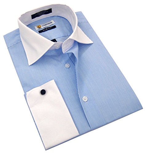 Labiyeur Men's Slim Fit Spread Collar French Cuff Long Sleeve Formal Dress Shirt2