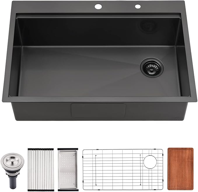 Jshozzy 33 Inch Black Drop In Kitchen Sink, 33x22 Drop In Kitchen Sink ...