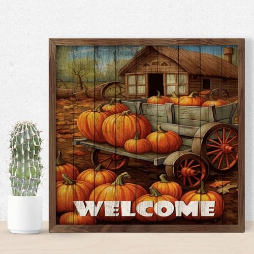 Aquarelle d'automne décorative sous cadre en bois rustique pour mur de cuisine ou salon