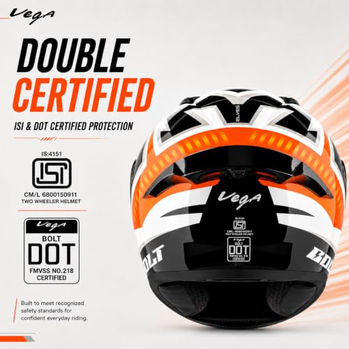 Image of Vega Bolt Elvis Graphics Full Face Motorcycle Helmet | Scratch Resistant Visor | Lightweight & Comfortable Riding Helmet- White Orange, L