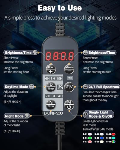 Pawfly 40 cm Luz LED Acuario 24/7 Luz para Pecera con Espectro Completo Blanco Brillante Azul Rojo Verde Luces LED Multicolores con Modo D/N Efectos de Color Único Temporizador y Brillo Ajustable - imagen 5