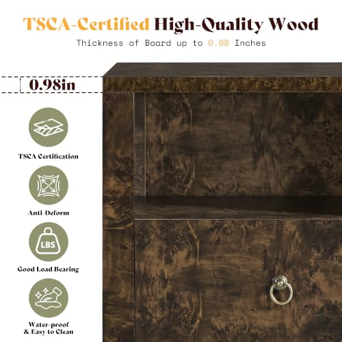 Image of AMERLIFE Nightstand Set of 2 Mid Century Modern Bedside Table, Brown