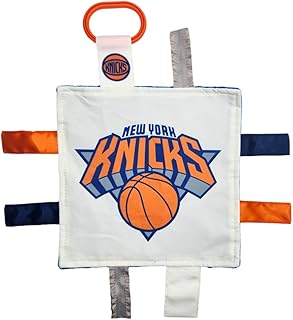 The Learning Lovey New York Knicks Baby Tag Toy - NBA Basketball - Baby Sensory Crinkle Toys - Soft & Safe - Ideal Baby Stroller Toy - BPA Free w/Stroller Clip (8 x 8 Tag Toy)