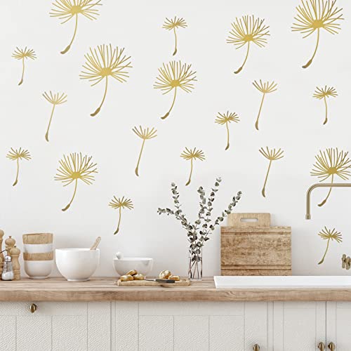66 Pcs Wall Decals Peel And Stick Dandelion Wall Stickers Metallic Flower Murals Floral Wall Decor Sticker Wall Art Stickers For Bedroom Bathroom Living Room Nursery Office Decor (Gold,6 Pcs) #TOP18