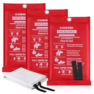 Emergency Fire Blanket for Home Kitchen - KANHIRO Fiberglass Fire Suppression Blanket Great for School, Fireplace, Grill, Car, Office, Warehouse (3 Pack, 39 in X 39 in)
