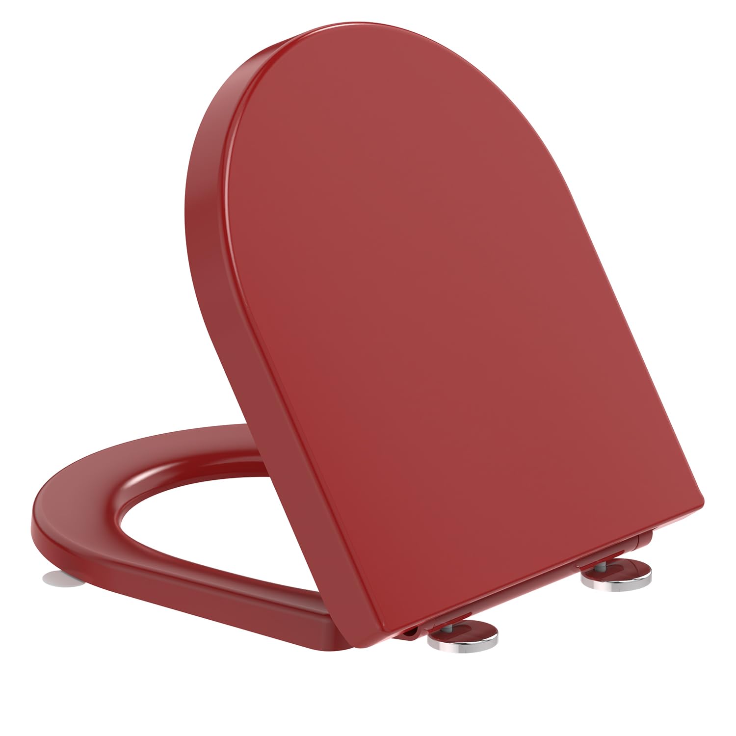 YEAUPE PRO Toilettendeckel mit Absenkautomatik D-Form [KURZ],WC Sitz mit Puller Lid,Toilettensitz mit Quick-Release Funktion für einfach Reinigung,150kg belastbar, Rot 42,5 * 36,3 * 4,9CM