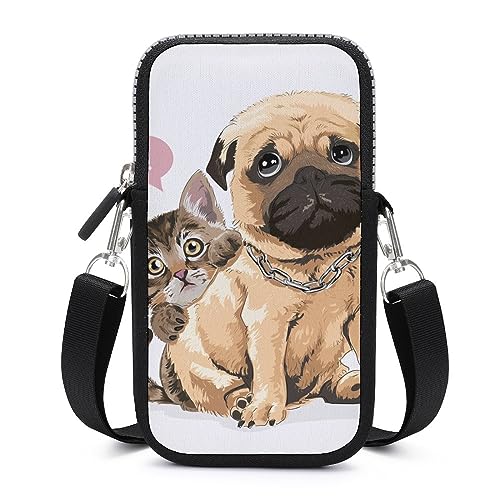 Pochette téléphone portable pour femme sac bandoulière motif chat compagnon