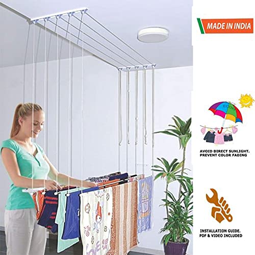 Image of UR LITTLE SHOP UV Stabilized Nylon Ropes, Cones and Side Caps Kit for Ceiling Clothes Hanger with A Cloth Hanging Rope SLUCS7