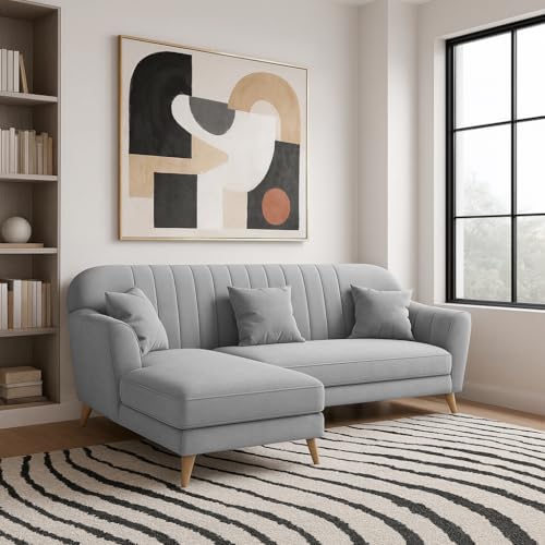 Image of Atticus LHS 4 Seater L Shape Sofa Set for Living Room (Grey Fabric) Premium Fabric Sofa Set