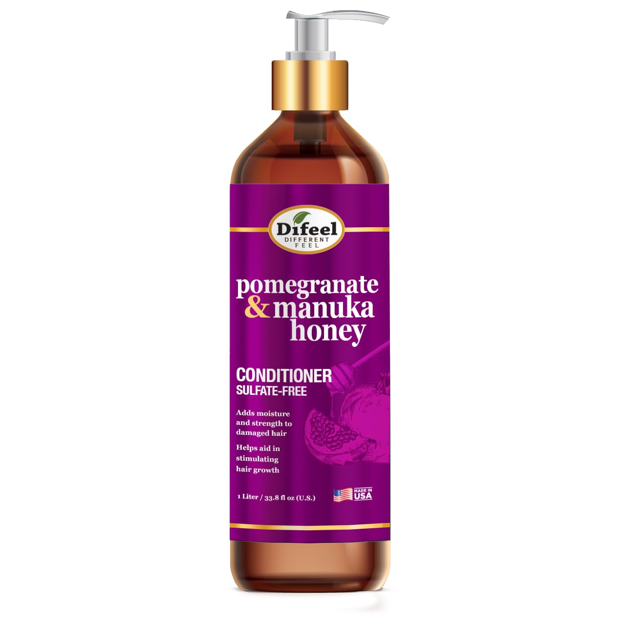 Difeel Pomegranate & Manuka Honey Sulfate-Free Conditioner 33.8 oz. for Dry, Damaged Hair