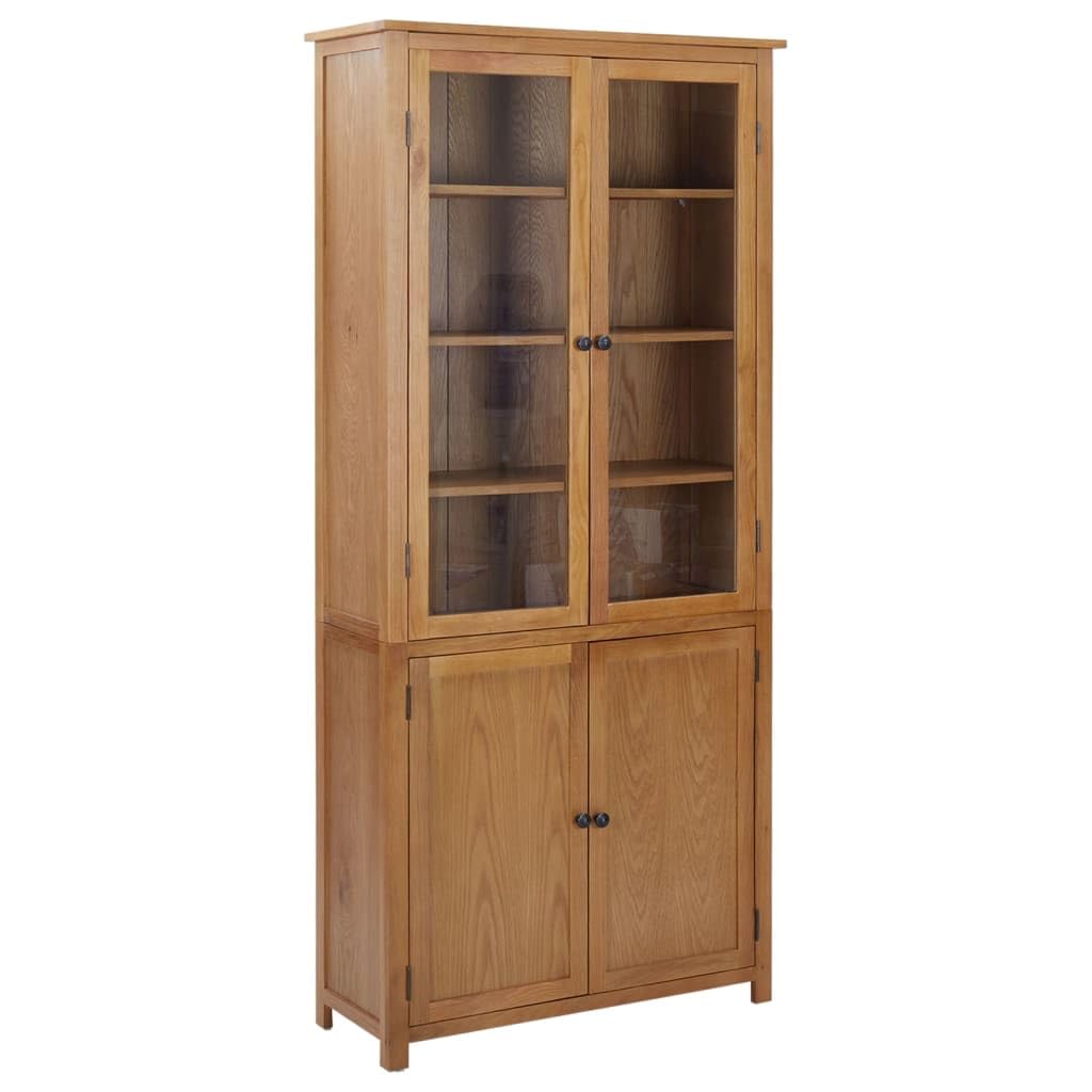 vidaXL Libreria con 4 Ante Armadio con Ripiani Armadio per Libri Armadietto Mobile con Scaffali 90x35x200 cm in Legno Massello di Rovere e Vetro