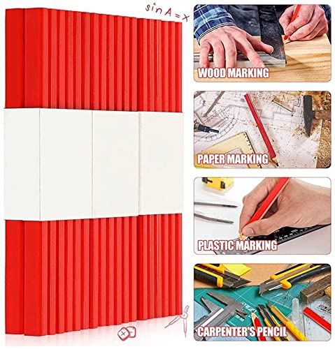 KAHEIGN 72Pcs Zimmermann Bleistift Set, 175mm Achteckig Rot Holzbearbeitung Bleistifte zum Markieren und Anzeichnen auf der Baustelle, Markierungswerkzeug Baubleistift