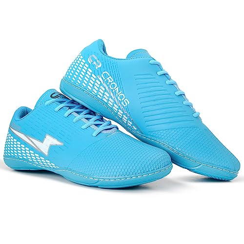 Chuteira Cronos Futsal Sola Costurada Futebol de Salão Masculino Feminino (Azul Celeste, BR, Adulto, Numérico, 34)