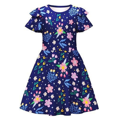 LQSZ Girls Summer Dress with Pockets Double Sleeve Casual Party Easter Wedding Sundress for Toddler Size 3-12 Years4