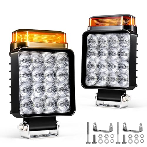 Fxlpower 2x Fari da Lavoro LED con Luce Lampeggiante (10 Modalità), 18W 12V 24V Faretto Supplementare per Trattore, Camion & Escavatore, IP68 Impermeabile & Antipolvere, 2-in-1 Luce di Retromarcia