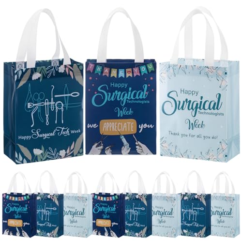 Sweetude 24 Pcs Surgical Tech Gifts Bulk Nonwoven Bags with Handle Surgical Technologist Accessories Multifunctional Reusable Tote Bags Scrub Tech Party Favors for Nurse Doctor Women Men