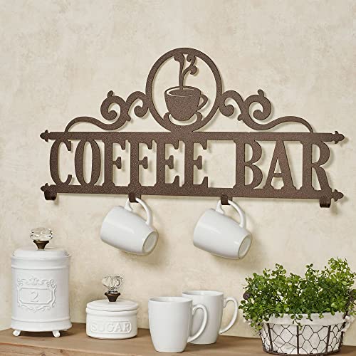 Touch of Class Coffee Bar Bronze Indoor Outdoor Steel Dining Room Kitchen Coffee Mug Wall Hook Rack