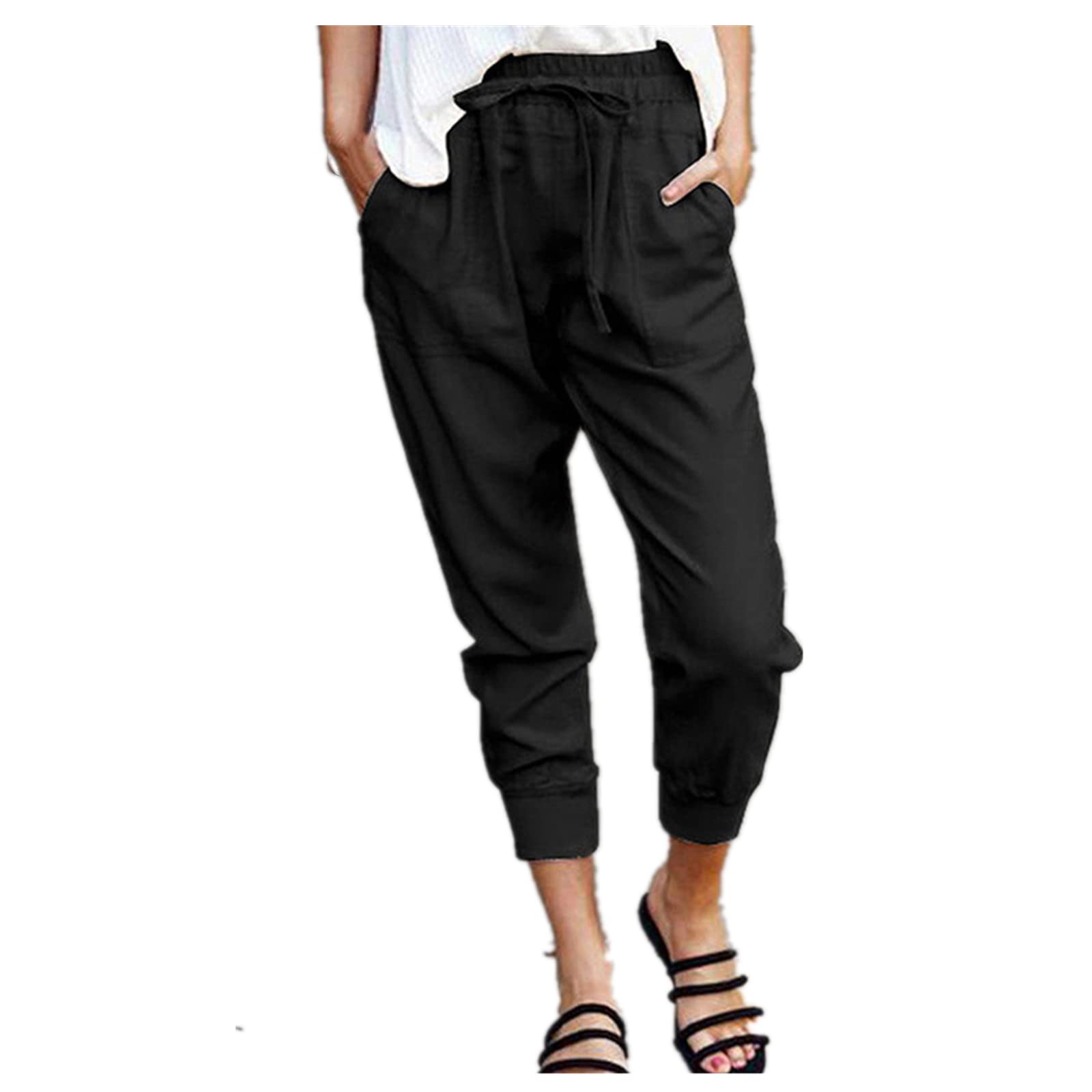 Solid Color Straight Wide Leg Pants Womens high Waist Loose and Thin Casual Fashion Trousers Black M