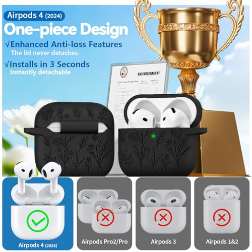 Image of for Airpods 4 Case, Ekoonpft Flower Engraved Cases for Apple AirPods 4th Generation 2024, Soft Silicone Cover for Women Girly with 3-in-1 Cleaner Kit, Keychain, Military Grade Protection