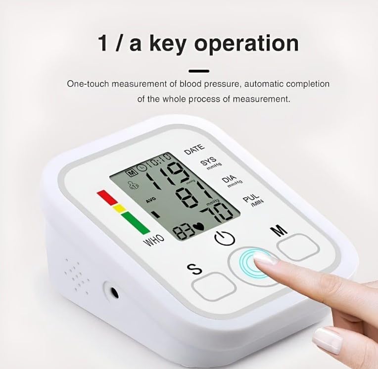 Image of Automatic Digital Blood Pressure Monitor for Upper Arm, Large LCD Display, One-Touch Operation, Irregular Heartbeat Detection, Memory Function, Adjustable Cuff (22-32 cm) for Home Use
