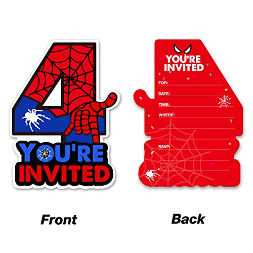 Cute Superhero 4Th Birthday Party Invitations Glitter Super Hero 4 Year Old Boy Birthday Shaped Invites Fill-In Invitations With Envelopes, Set Of 20 #TOP1