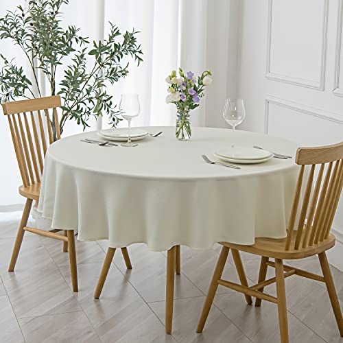 Image of maxmill Round Textured Tablecloth Spill-Proof Wrinkle Free Soft Jacquard Table Cloth for Circular Table Cover, for Dining Room Buffet Banquet Parties Holiday Dinner, 70 Inch Ivory