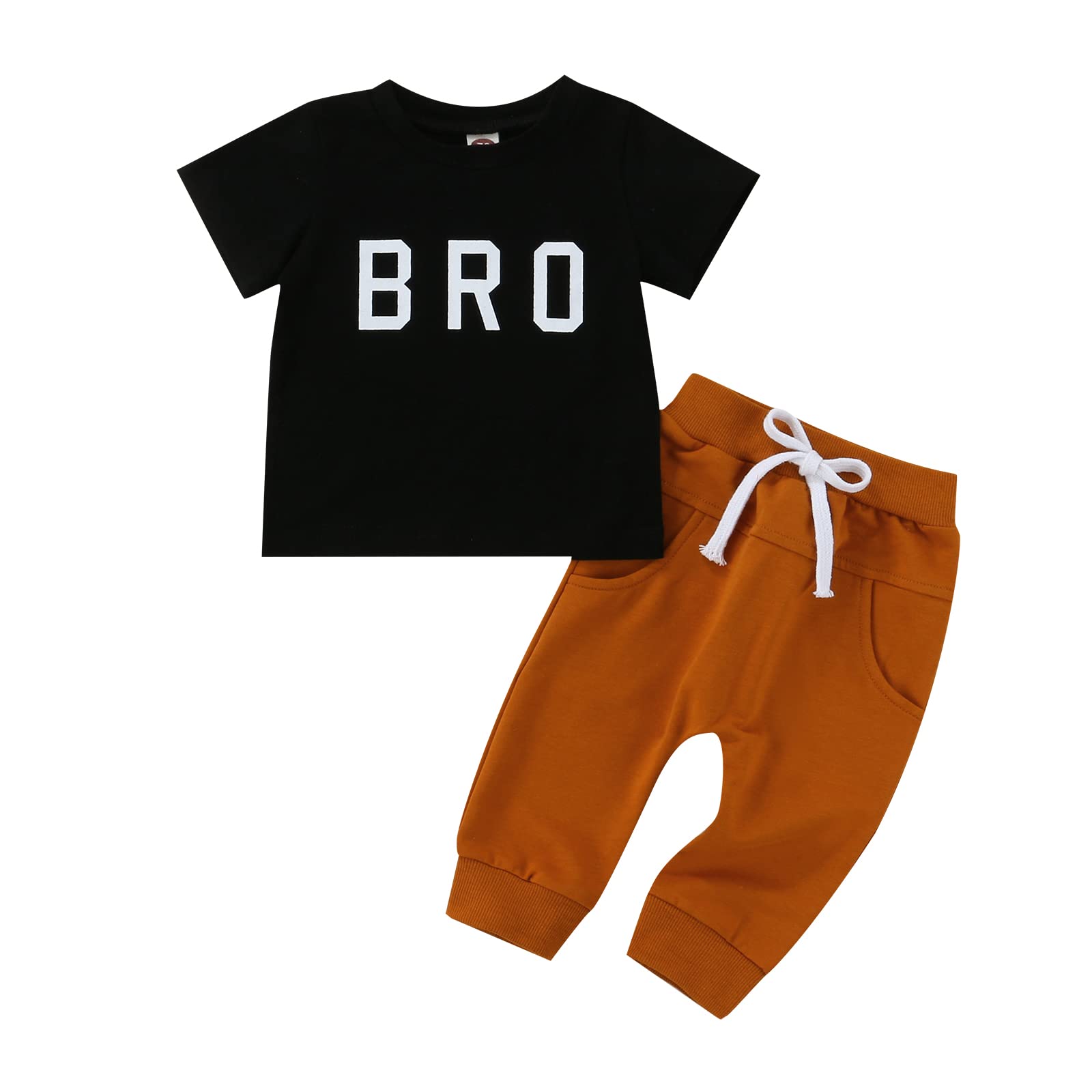 Ledy Champswiin Newborn Baby Boy Clothes Short Sleeve Tops Letter T-Shirts Casual Drawstring Sweatpants 2T 3T Toddler Boy Outfits Set (Bro Black, 3-6 Months)