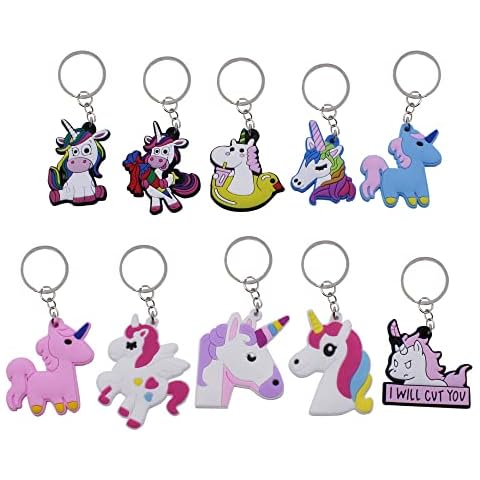 Pack of 10 Animals Unicorn Puppy Panda Keychains Kids Cute Key Chains Party Favor Supplies, Unicorn, One Size Cover
