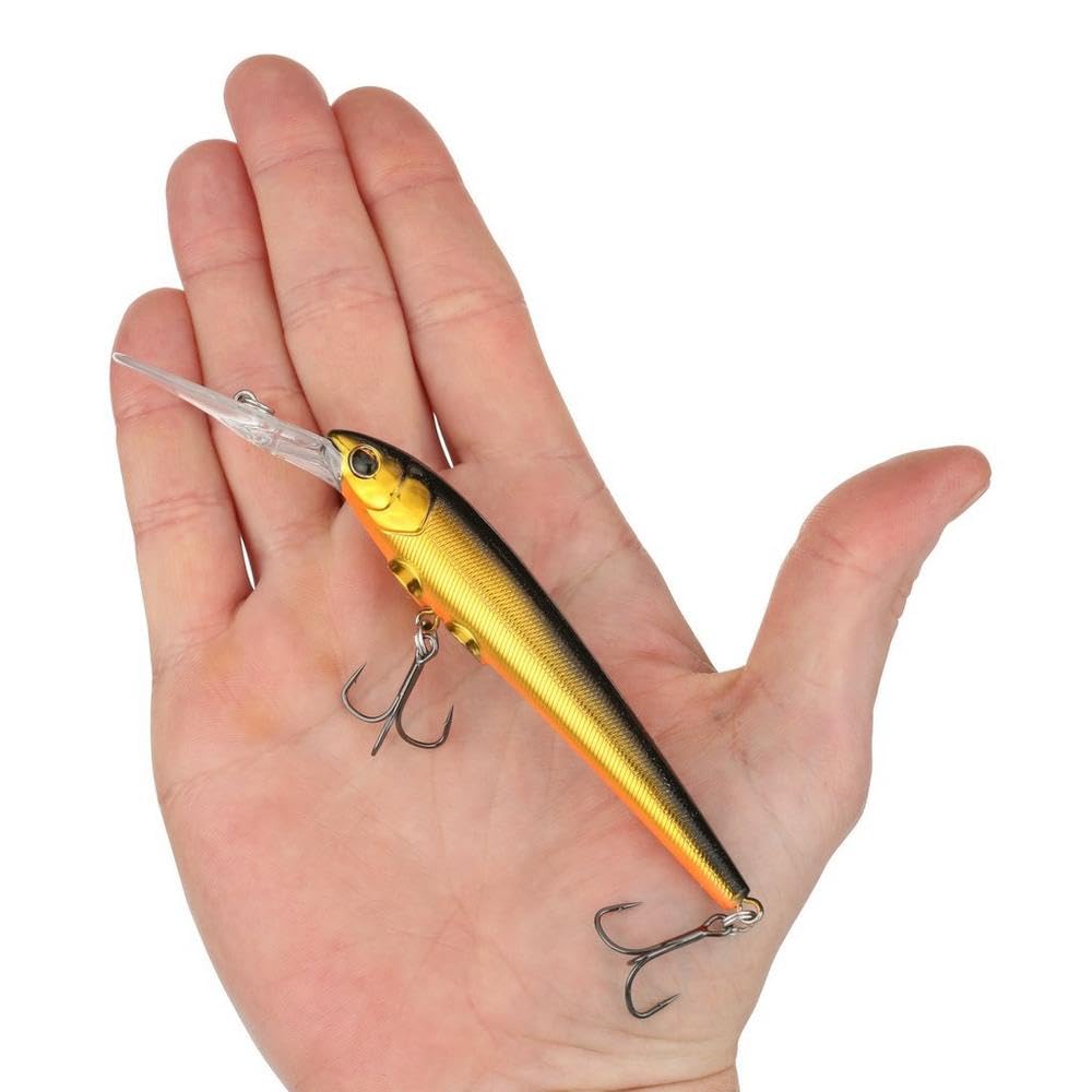 Berkley Deep Hit Stick Fishing Lure, Black Gold, 1/2 oz, 4.25in, Wide, Aggressive Tail Action and Beefier Profile, Equipped with Sharp Fusion19 Hook