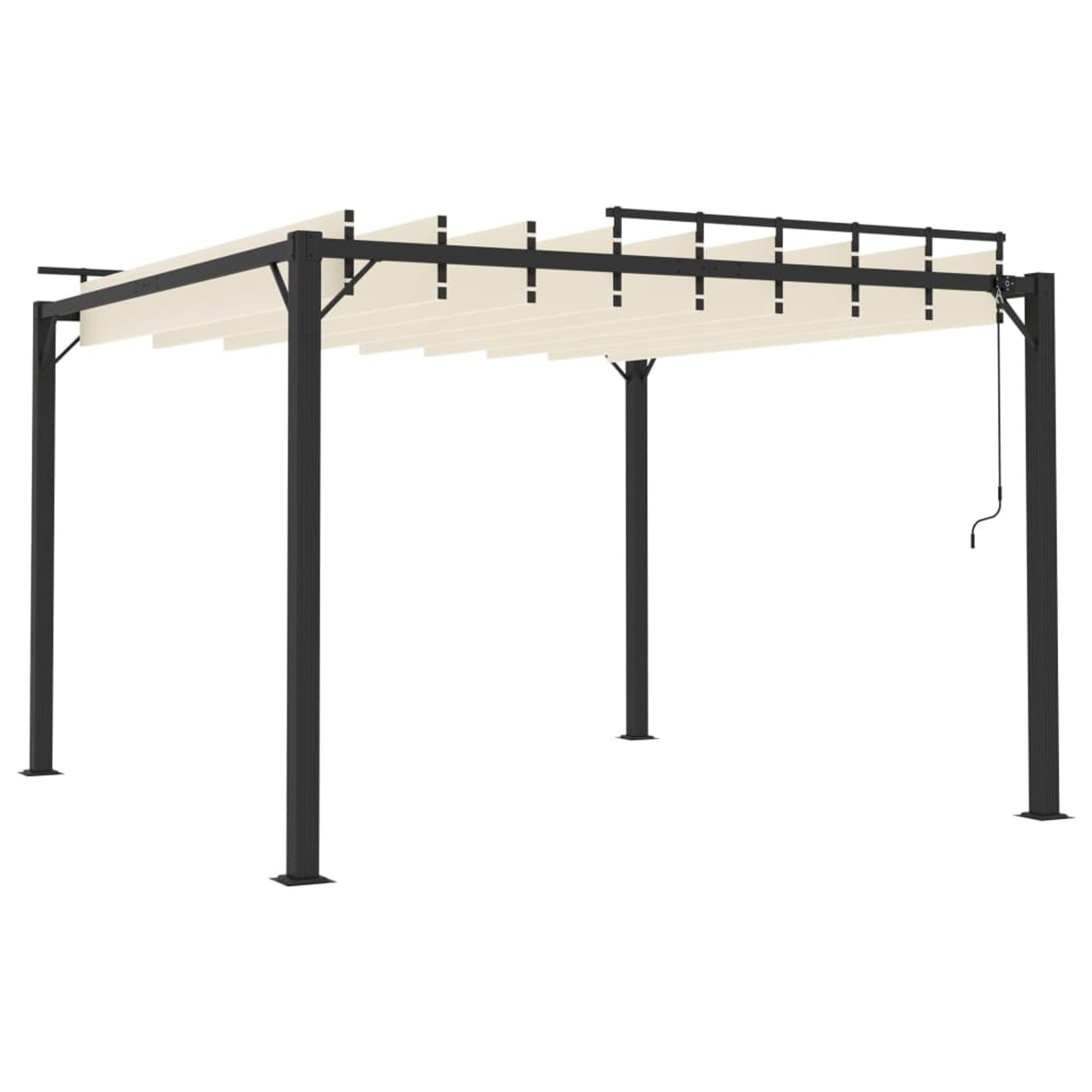 Pavillon mit Lamellendach, Gartenpavillon, Pop-Up Partyzelt, Festzelt, Pavillon, Garden Decoration, Canopy Tent, Lagerzelt, 3x3 m Creme Stoff und Aluminium