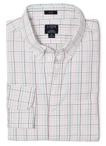 J.Crew Mercantile Men's Slim fit Plaid Flex Shirt (XL, Glazed Sky Crushed Beet)