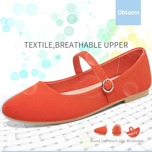 Image of Obtaom Mary Jane Flat Shoes Round Toe Ballet Flats for Women Dressy Fabric Business Flats Comfortable Classic Strap Flats for Office