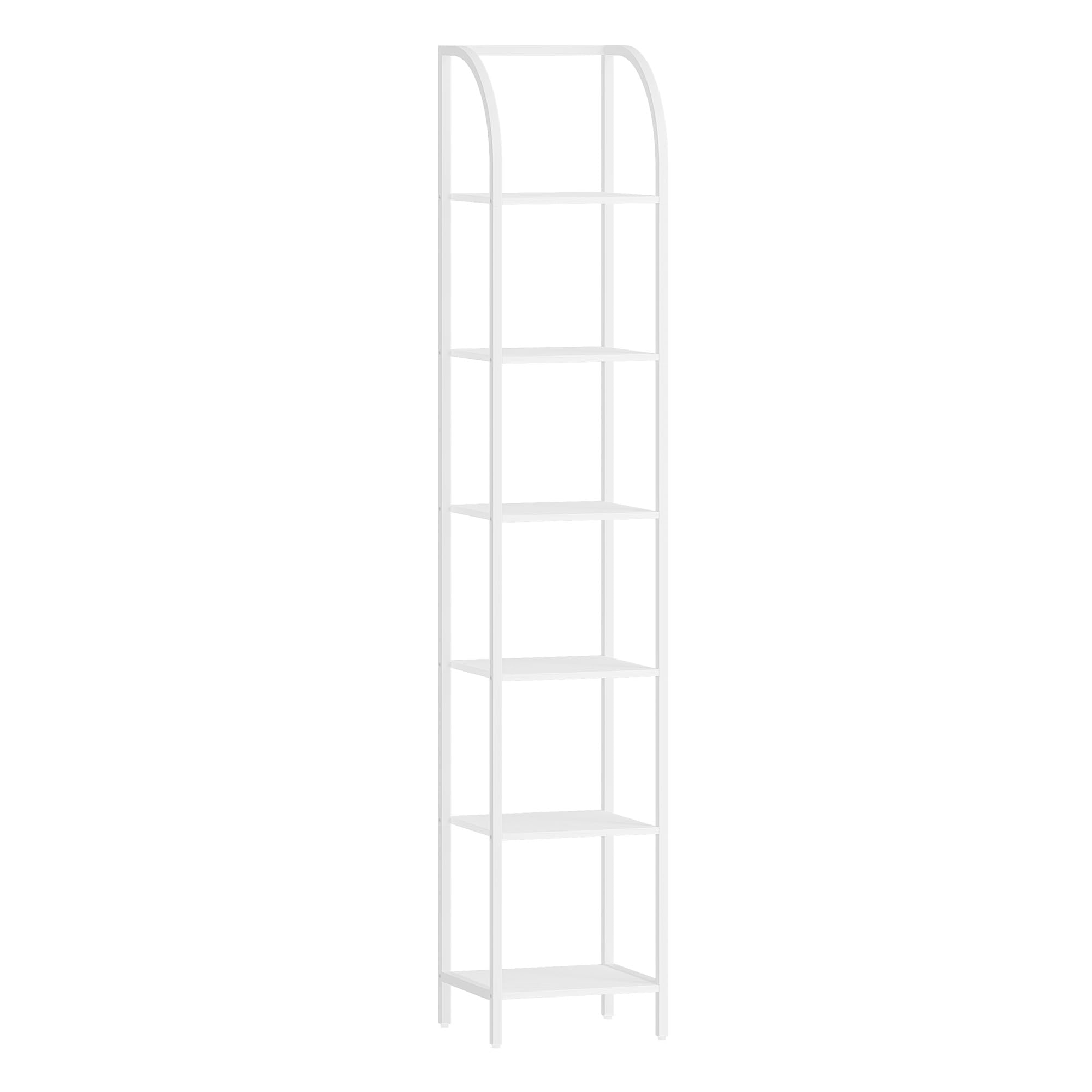 Hzuaneri Librería, Librería Vertical, Estantes Estrechos De 6 Niveles, Estantería Abierta, Estructura Metálica, Adecuada para Estudio, Salón, Dormitorio, Cocina, Blanco BC56013W | Estantería de pie para estudio, sala de estar, oficina en casa, estilo indu