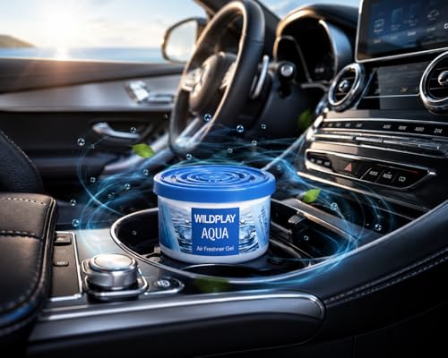 Image of Wildplay Aqua Car Gel Freshener 80g - Long Lasting Aqua Fragrance, Spill Proof Gel Air Freshener, Odor Eliminator, Dashboard Perfume for Fresh and Pleasant Car Interior