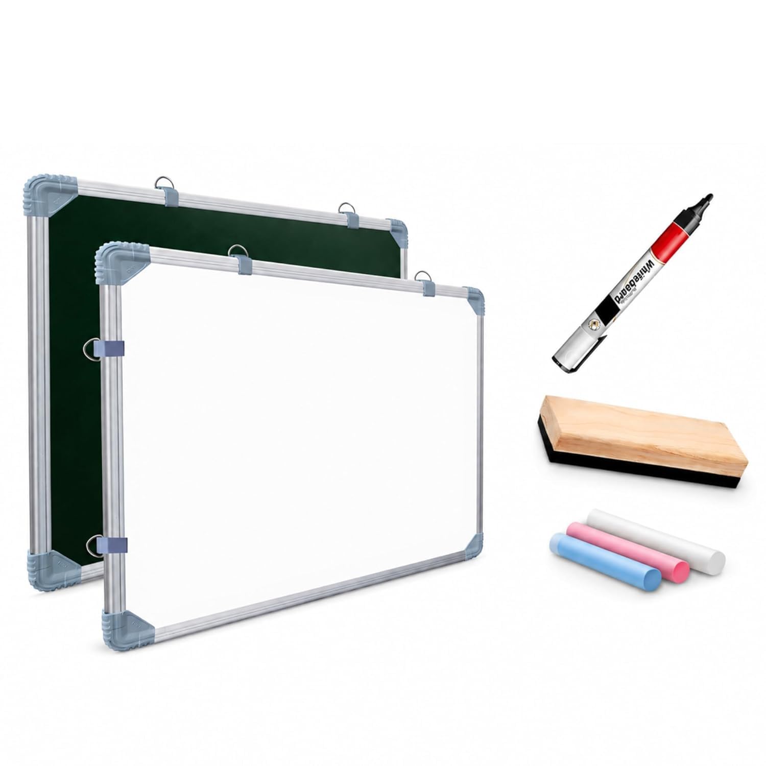 True-Ally 1x1.5 Feet Double-Sided White Board & Green Chalkboard Combo | Non-Magnetic Dry Erase Board with Marker, Duster & Chalk | Wall Mount Board for Home, Office, School (30cm x 46cm)-image-30