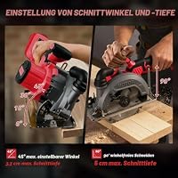 Akku Kreissäge kompatibel mit Milwaukee M 18V Akku, 6'' Bürstenlose Mini-Kreissäge Handkreissäge max. Schnitttiefe 50mm Sägeblatt-ø 150mm Neigungseinstellung 0-45°(Ohne Akku) – Ansicht 3