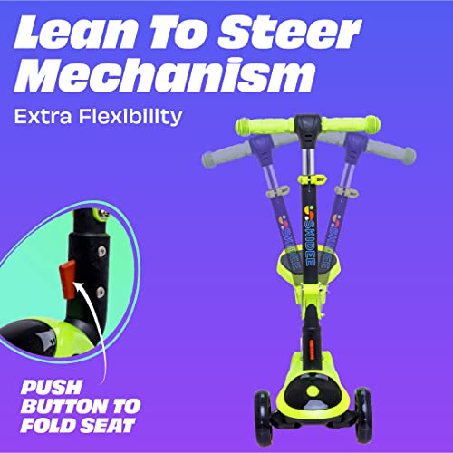 Image of SKIDEE Kick Scooter for Kids Ages 3-5 | Foldable 3 Wheel Scooter with Lean-to-Steer, Adjustable Height, Removable Seat & LED Light Wheels | Toddler Scooter Up to 12 Year Old Boys /Girls