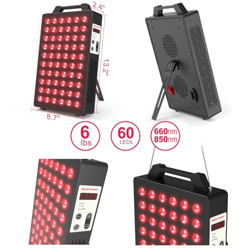 Image of BONTANNY Red Light Therapy, 660nm 850nm 2-Wavelength Red Near Infrared Light Device with 60 Dual Chip Clinical Grade LEDs, Remote Control, Timer for Face, Body, Skin, Pain Relief, BO-300 (Black)