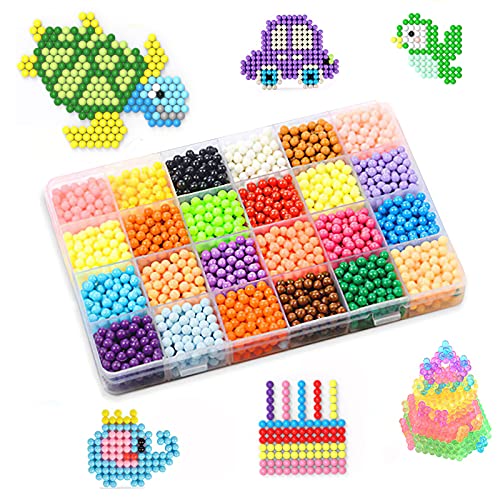 Water Fuse Beads Kit 5mm 24 Colors 3600 Beads Refill Kit Creative Magic Water Sticky Beads Art Crafts Toys for Kids Beginners (3600+ Beads Complete Set)