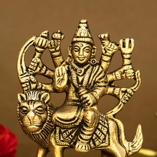 Image of Ekhasa 100% Pure Brass Durga Maa Idol | Durga MATA Murti for Home Decor & Puja Room | MATA Rani Murti for Office Desk | Maa Durga Idol for Gift
