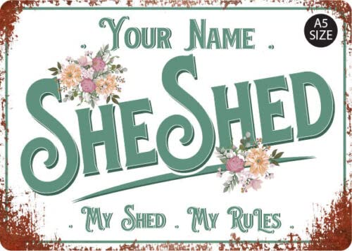 ELITEPRINT Personalised She Shed Sign Metal Garden Wall Door Decor Accessory Female Plaque - Wall...