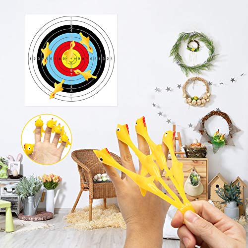 MALLMALL6 29Pcs Slingshot Chicken and Dinosaur Set Including Yellow Rubber Chicks Stretchy Finger Flying Dinosaur and Target Interesting Toys Easter Party Activity Game with Friends for Kids - Thumbnail 3