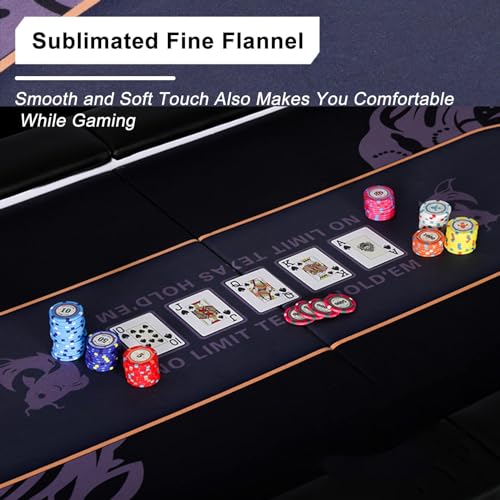 Klappbarer Pokertisch, klappbare Pokertische für 10 Spieler mit zusammenklappbaren Beinen, Casino-Freizeit-Tischplatte für Texas Holdem Pokertisch, Getränkehalter aus Edelstahl – 213 x 106 cm – Bild 3