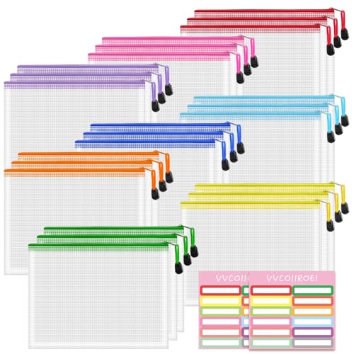Image of 24pcs Mesh Zipper Pouch Bags Small, A5 9.4x7.1 Inches, 8 Colors Zipper Pouches for Classroom, Organizing Bags for Home, Office and Puzzle Storage